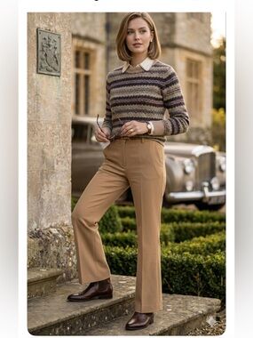 Ann Taylor Petite Devin Fit Flare Trousers Camel Tan Size 2P